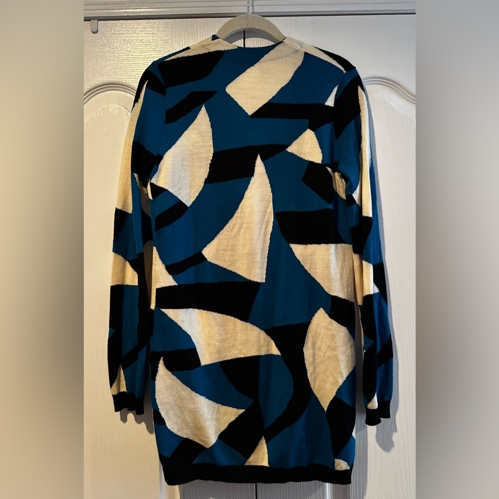 Diane Von Furstenberg Blue, Black and Cream Wool Abstract Cardigan - Size S? - Picture 3 of 3